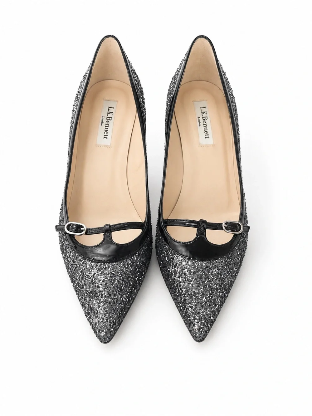 L.K. Bennett Heidi Glitter Mary Jane Heels ✨ Black Sparkle Pumps Size 38